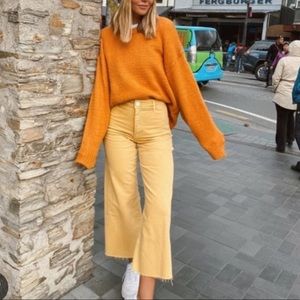 Zara High Rise Marine Cropped Wide Gold Jeans